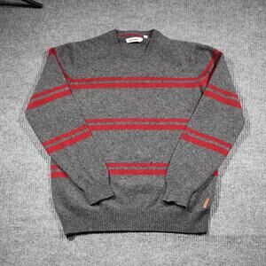 Ben Sherman Lambswool Sweater Men XL Gray Red Stripe Vintage Stylish Warm Granpa